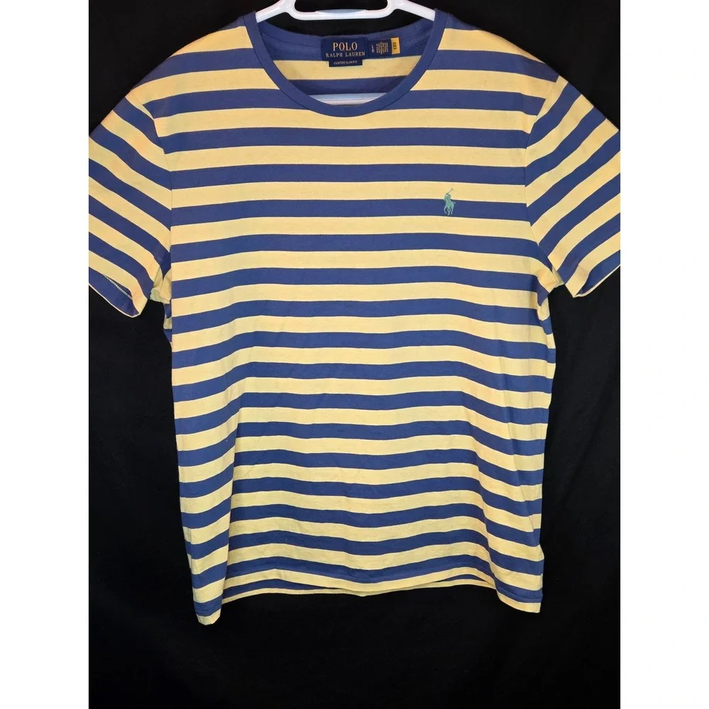Polo Ralph Lauren‎ Men's Custom Slim Fit Striped T Shirt Blue Yellow Large